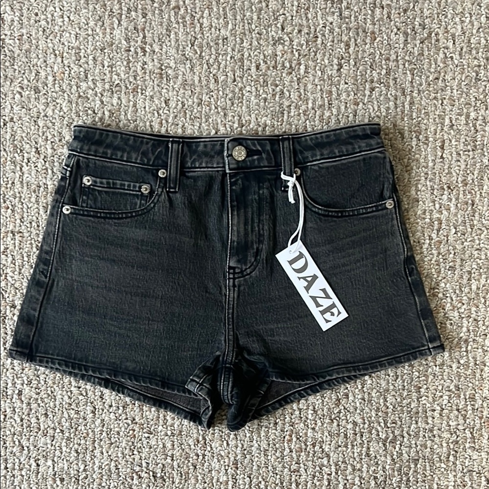 Daze Women's Vintage Wash Black Denim Shorts